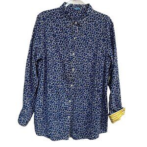 J. McLaughlin LOIS Button Down Women's Shirt Blue and White Floral Size XL
